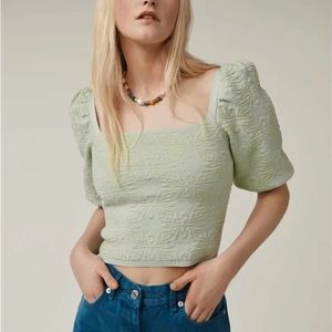 Zara Jacquard Puff Sleeve Cropped Top